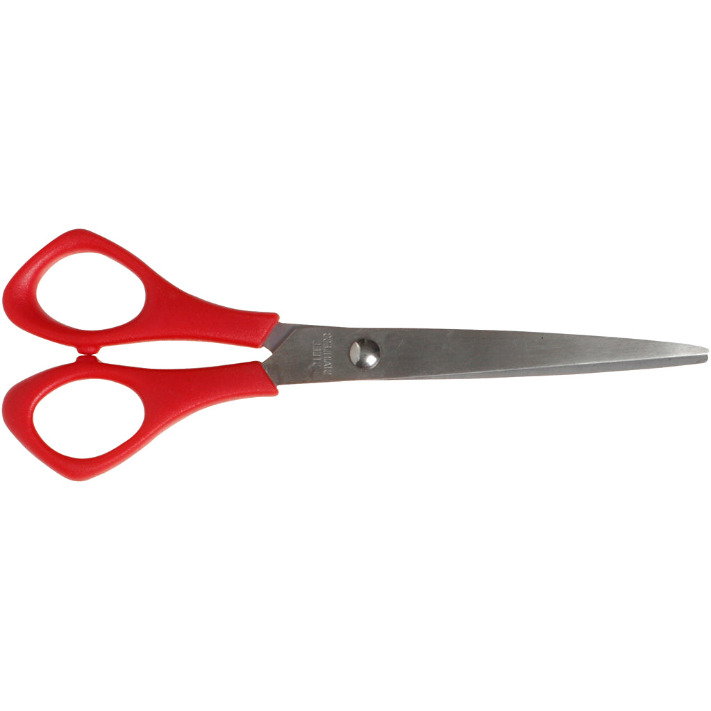 School Scissors, L: 16 cm, pointed, left, red