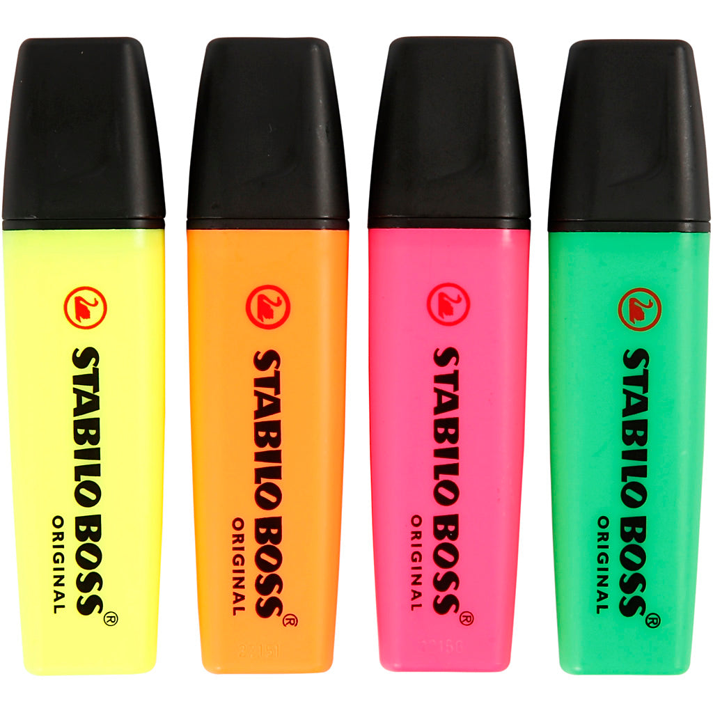 Highlighters, neon green, neon orange, neon pink, neon yellow, 4 pc