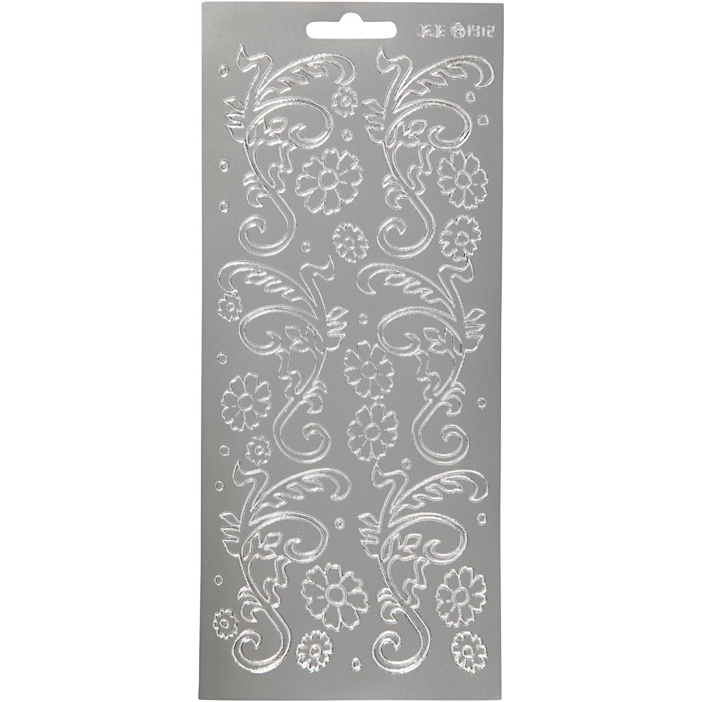 Stickers, deco leaves, sheet 10x23 cm, silver, 1 sheet
