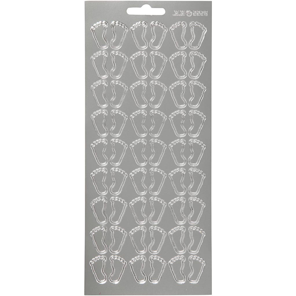 Stickers, feets, sheet 10x23 cm, silver, 1 sheet