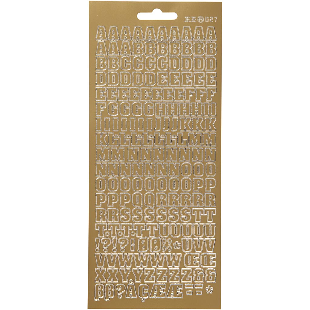 Stickers, alphabet, sheet 10x23 cm, gold, 1 sheet