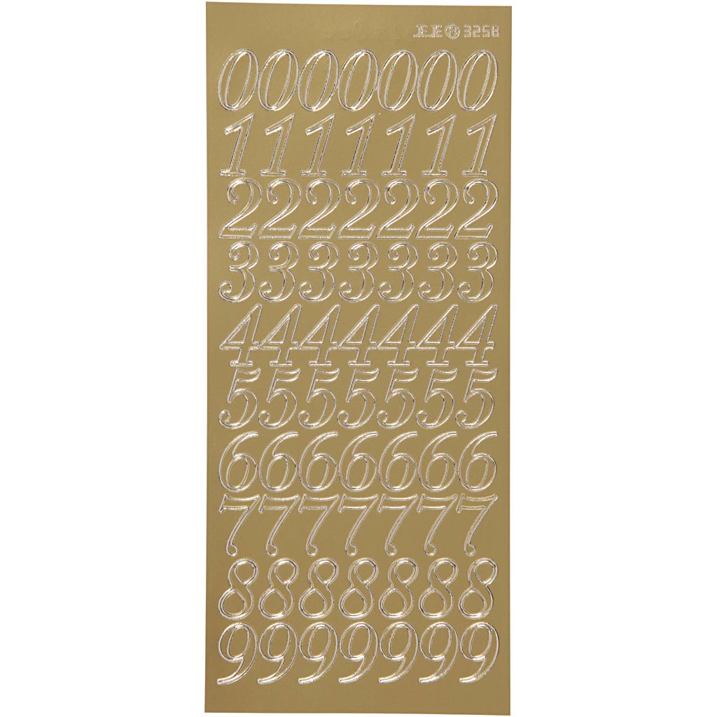 Stickers, numbers, sheet 10x23 cm, gold, 1 sheet