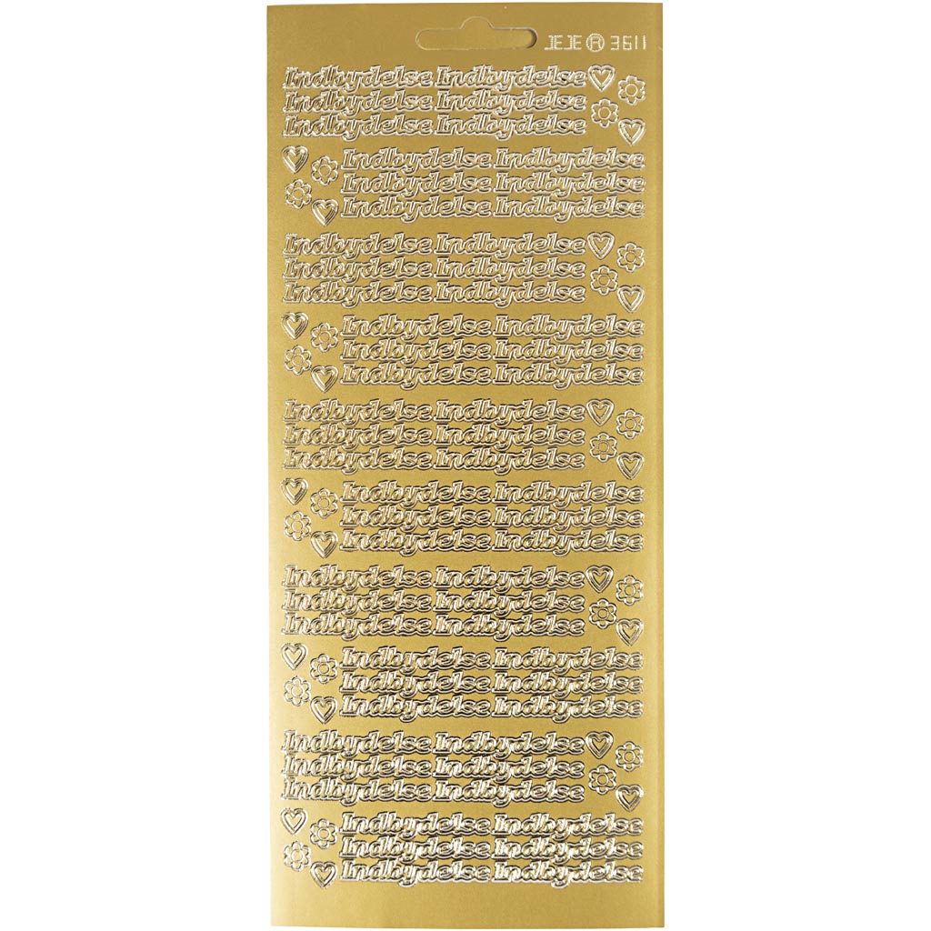 Stickers, indbydelse, sheet 10x23 cm, gold, 1 sheet