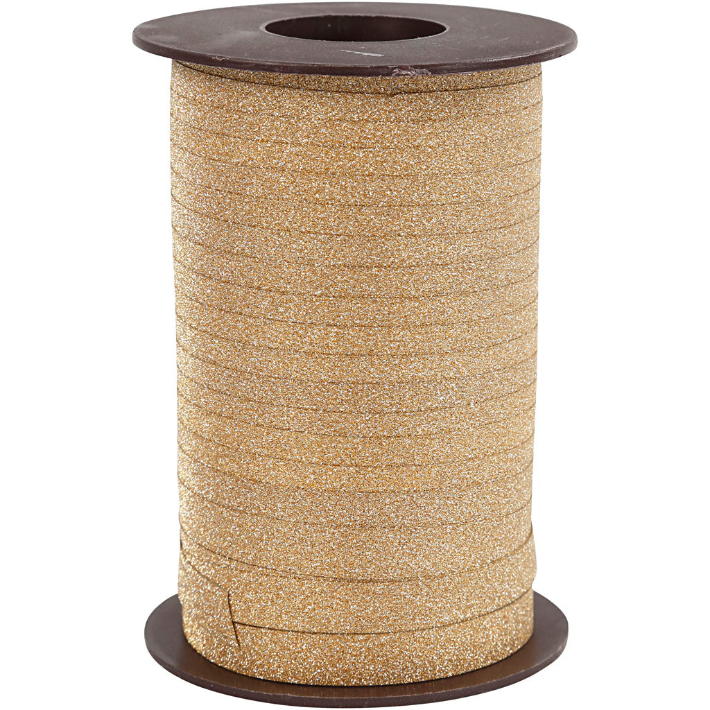 Curling Ribbon, W: 10 mm, glitter, gold, 100 m/ 1 roll
