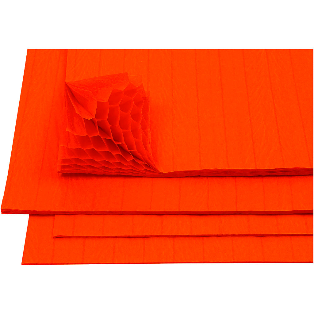 Honeycomb paper, sheet 28x17,8 cm, orange, 8 sheet