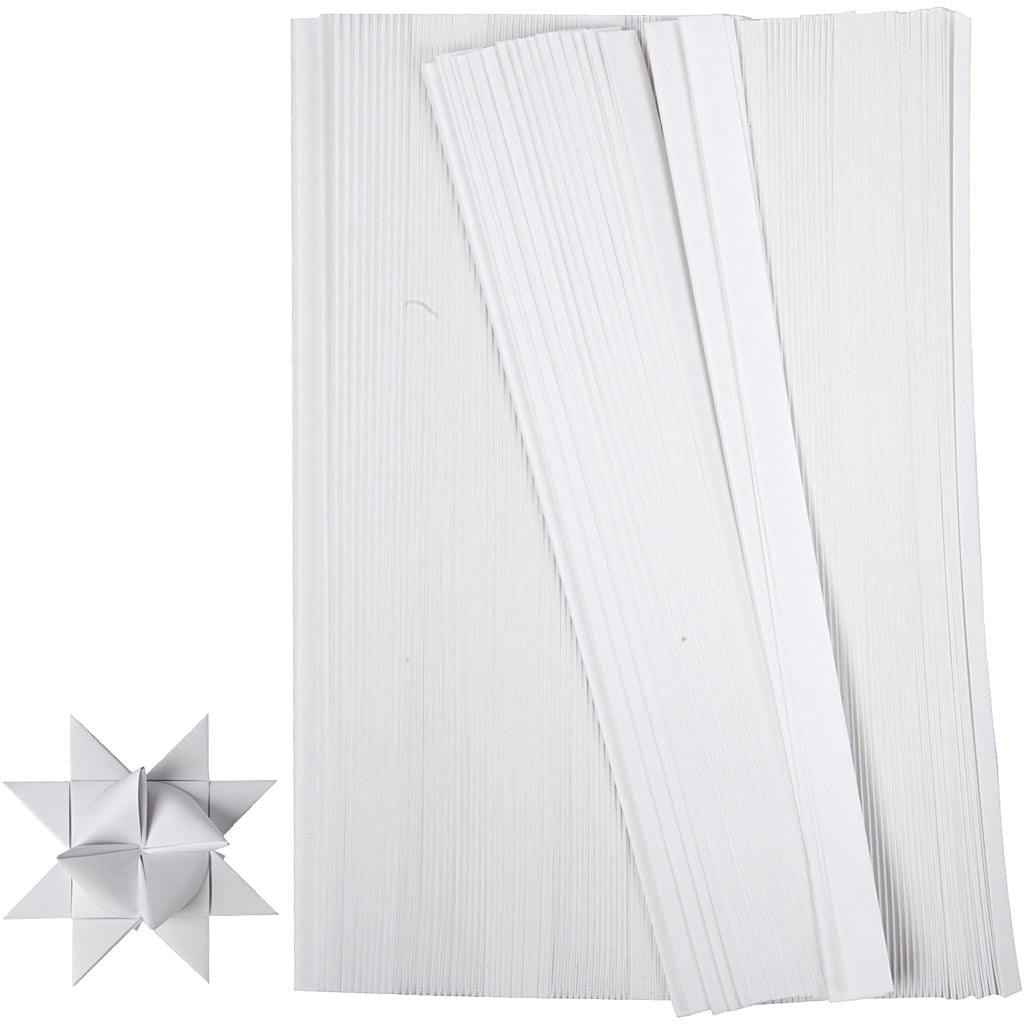 Paper Star Strips, L: 45 cm, W: 10 mm, dia. 4,5 cm, white, 500 strips