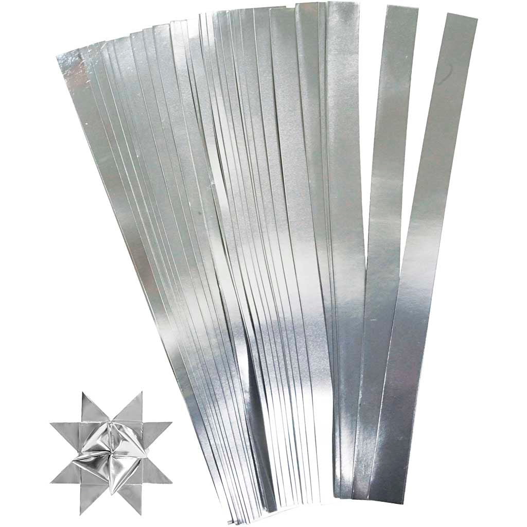 Paper Star Strips, L: 45 cm, dia. 6,5 cm, W: 15 mm, silver, 100 strips