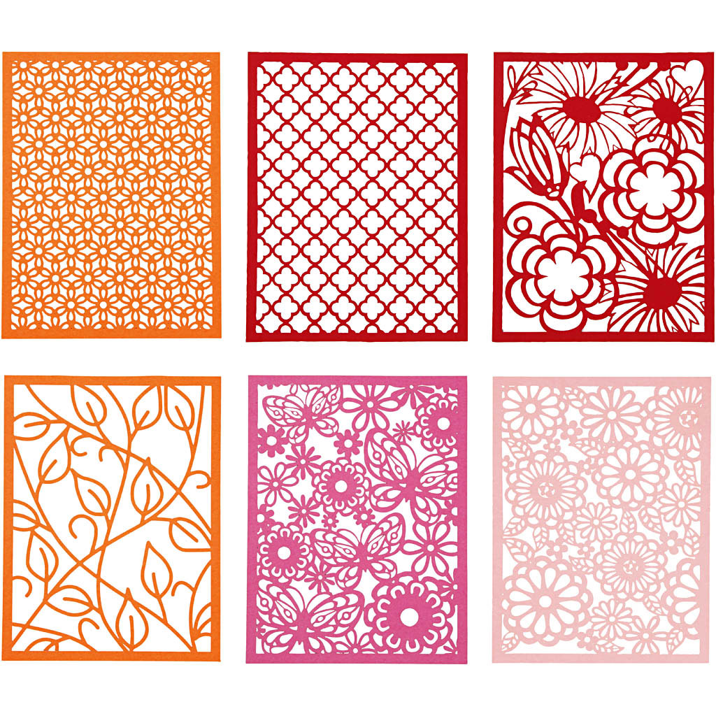 Pad with Cardboard Lace Patterns, A6, sheet 104x146 mm, 200 g, orange, pink, red, rose, 24 pc