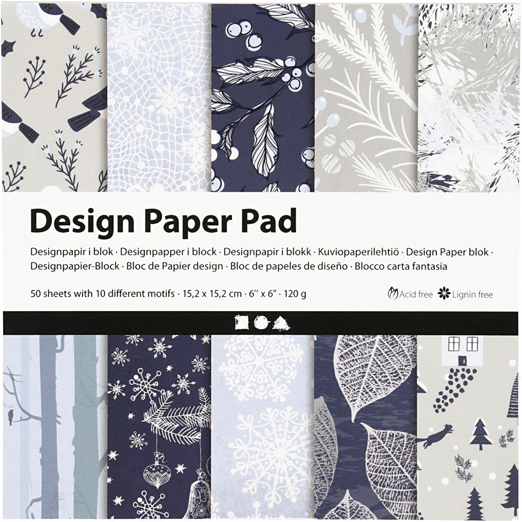Design Paper Pad, sheet 15,2x15,2 cm, 120 g, blue, grey, 50 sheet