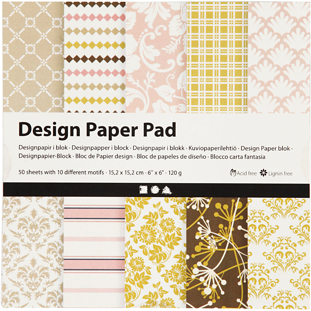 Design Paper Pad, sheet 15,2x15,2 cm, 120 g, green, rose, 50 sheet