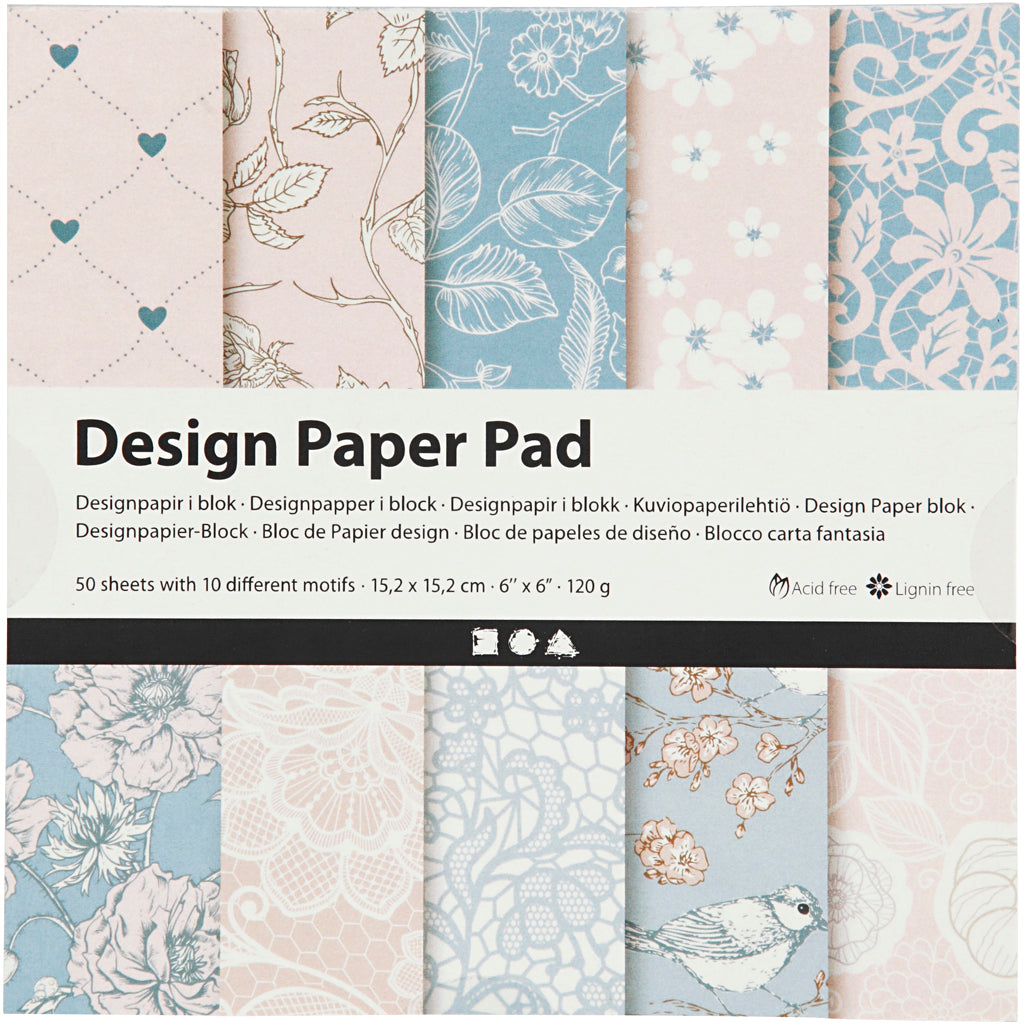 Design Paper Pad, 120 g, rose, 50 sheet