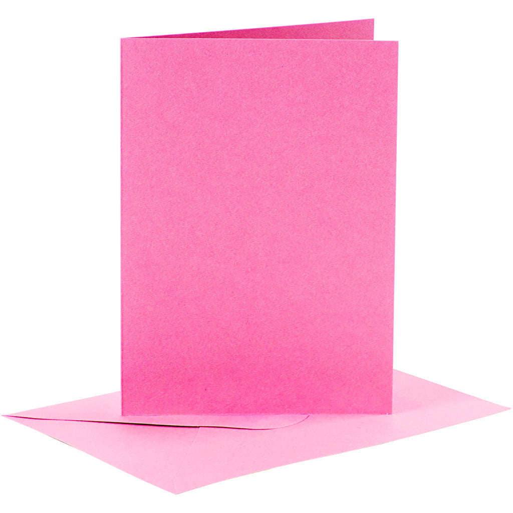 Cards and envelopes, card size 10,5x15 cm, envelope size 11,5x16,5 cm, 110+220 g, pink, 6 set