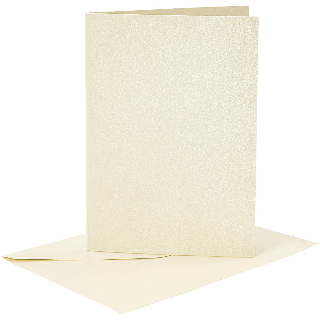 Cards and Envelopes, card size 10,5x15 cm, envelope size 11,5x16,5 cm, mother of pearl, 120+210 g, off-white, 4 set