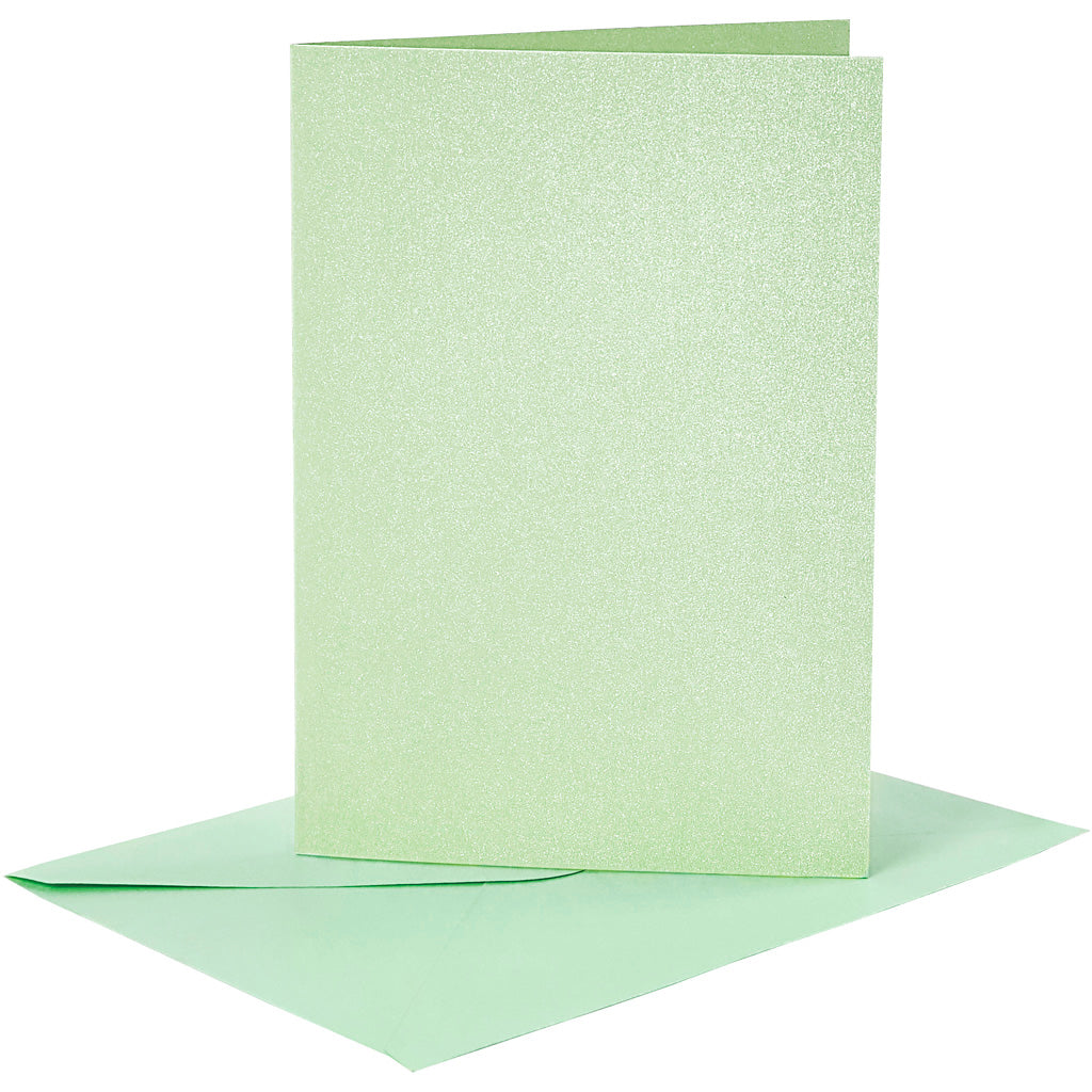 Cards and Envelopes, card size 10,5x15 cm, envelope size 11,5x16,5 cm, mother of pearl, 120+210 g, light green, 4 set
