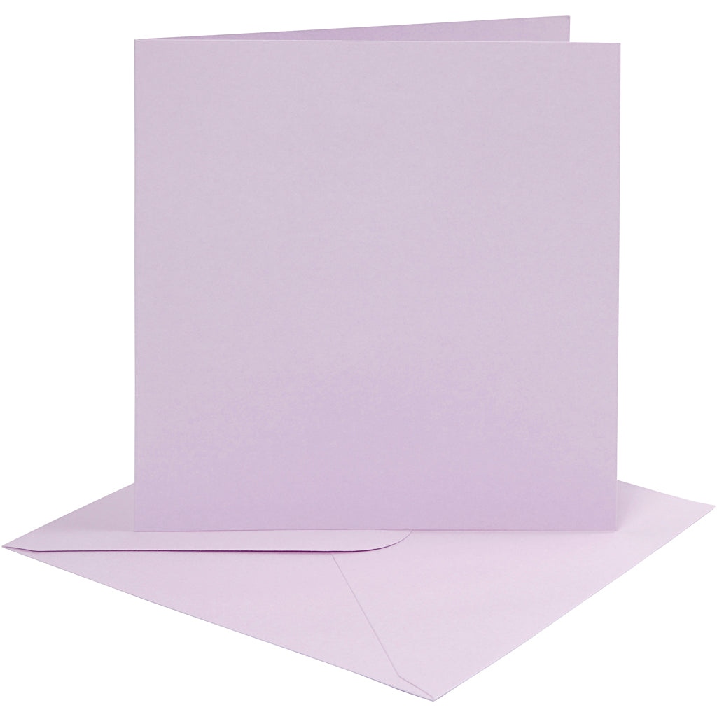 Cards and envelopes, card size 15,2x15,2 cm, envelope size 16x16 cm, 210 g, light lilac, 4 set
