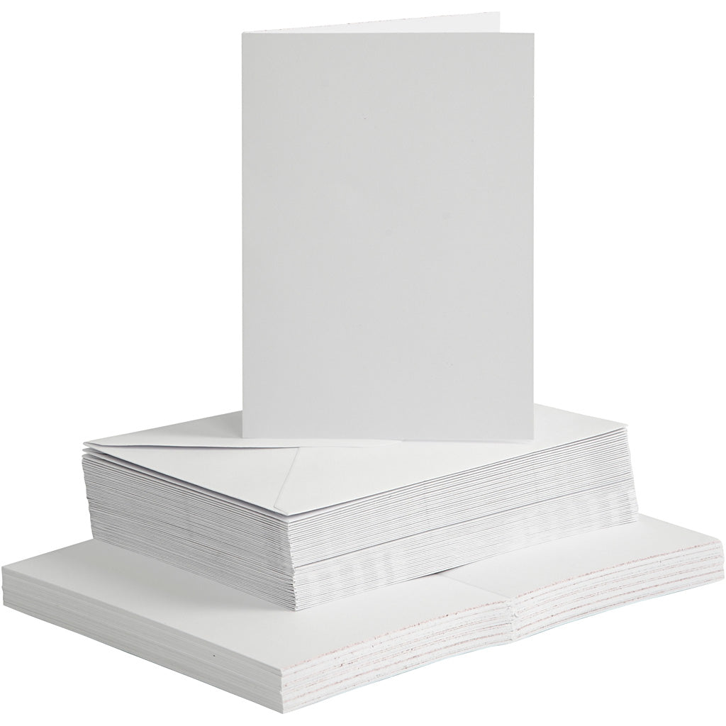 Cards and envelopes, card size 10,5x15 cm, envelope size 11,5x16,5 cm, 120+240 g, white, 50 set