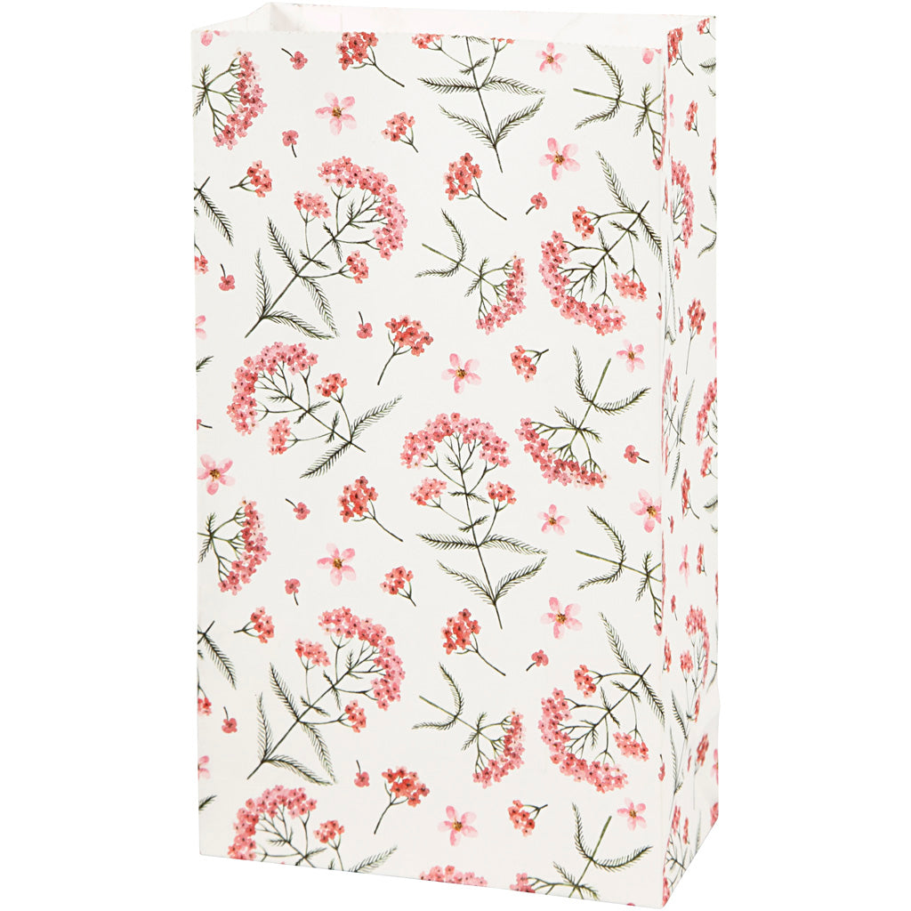 Paper Bag, flowers, H: 21 cm, size 6x12 cm, 80 g, 8 pc
