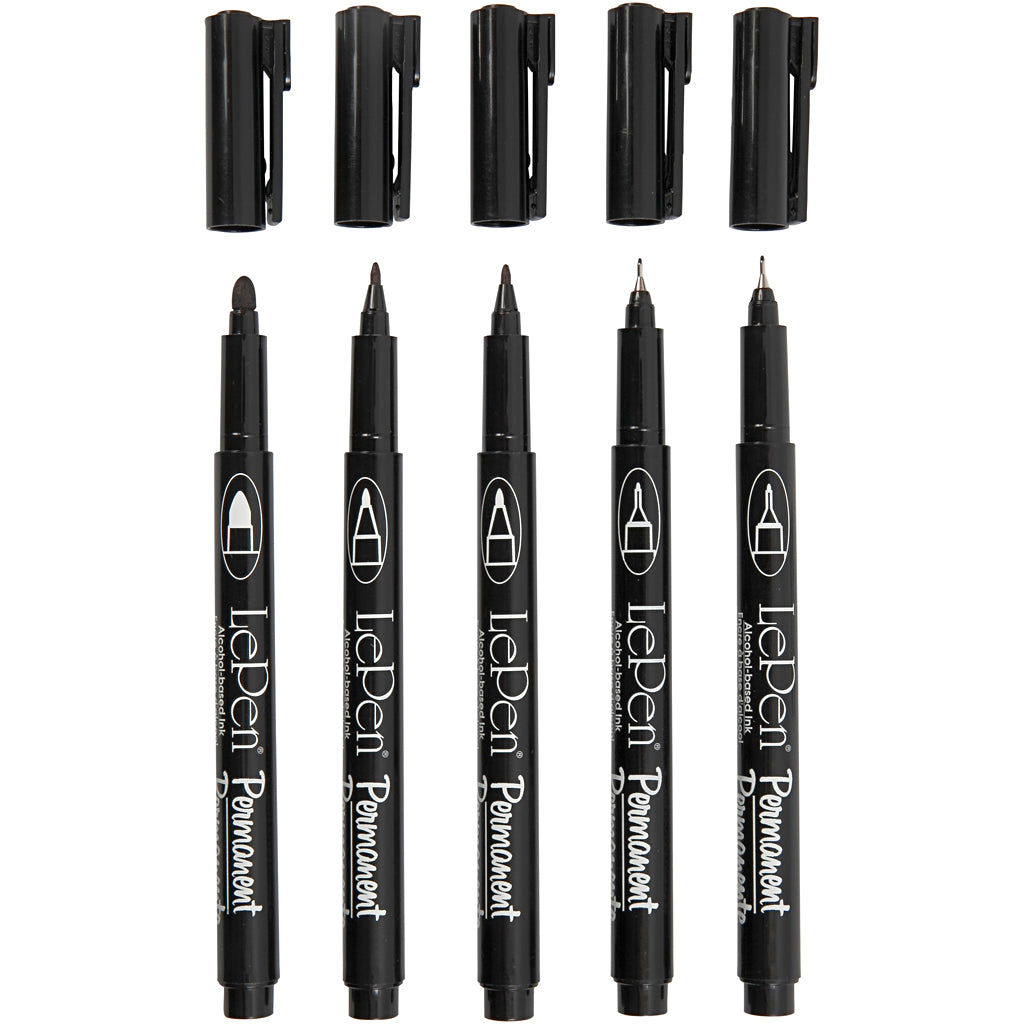 Permanent Markers, line 2x0,6+2x0,8+1,3 mm, black, 5 pc