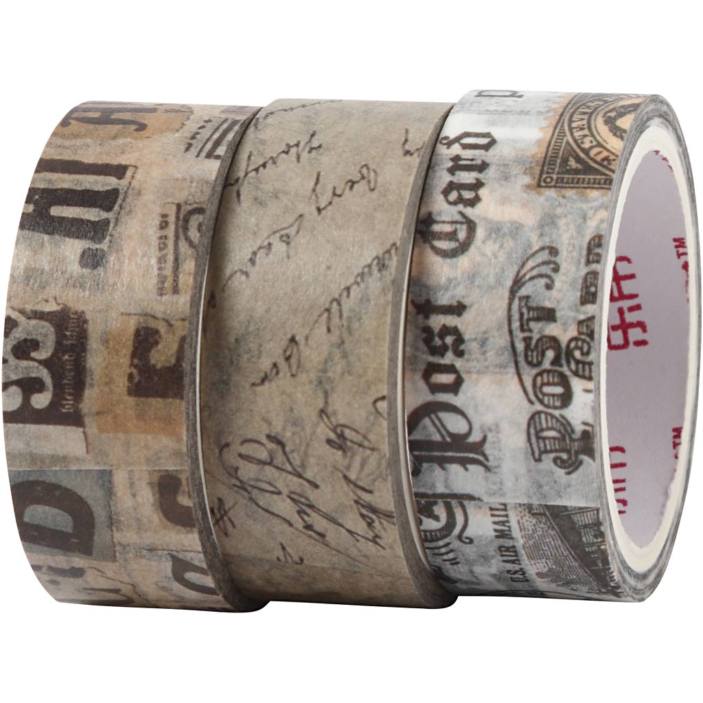 Washi Tape, Letter correspondence, L: 5 M, W: 15 mm, 3 roll