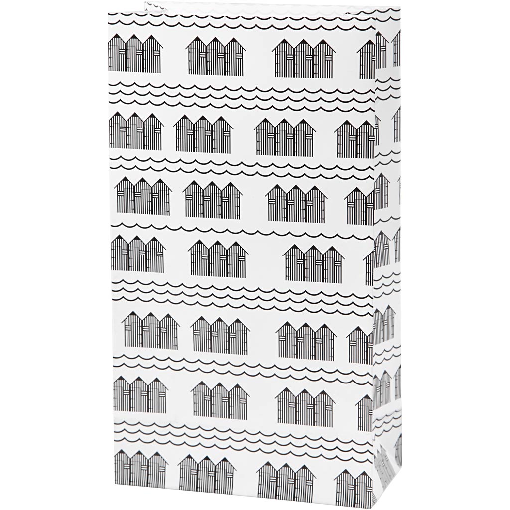 Paper Bag, H: 21 cm, size 6x12 cm, 80 g, black, white, 10 pc