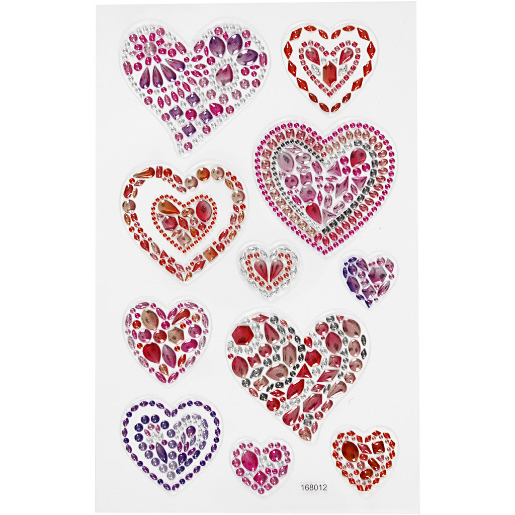 Diamond stickers, hearts, sheet 10x16 cm, 1 sheet