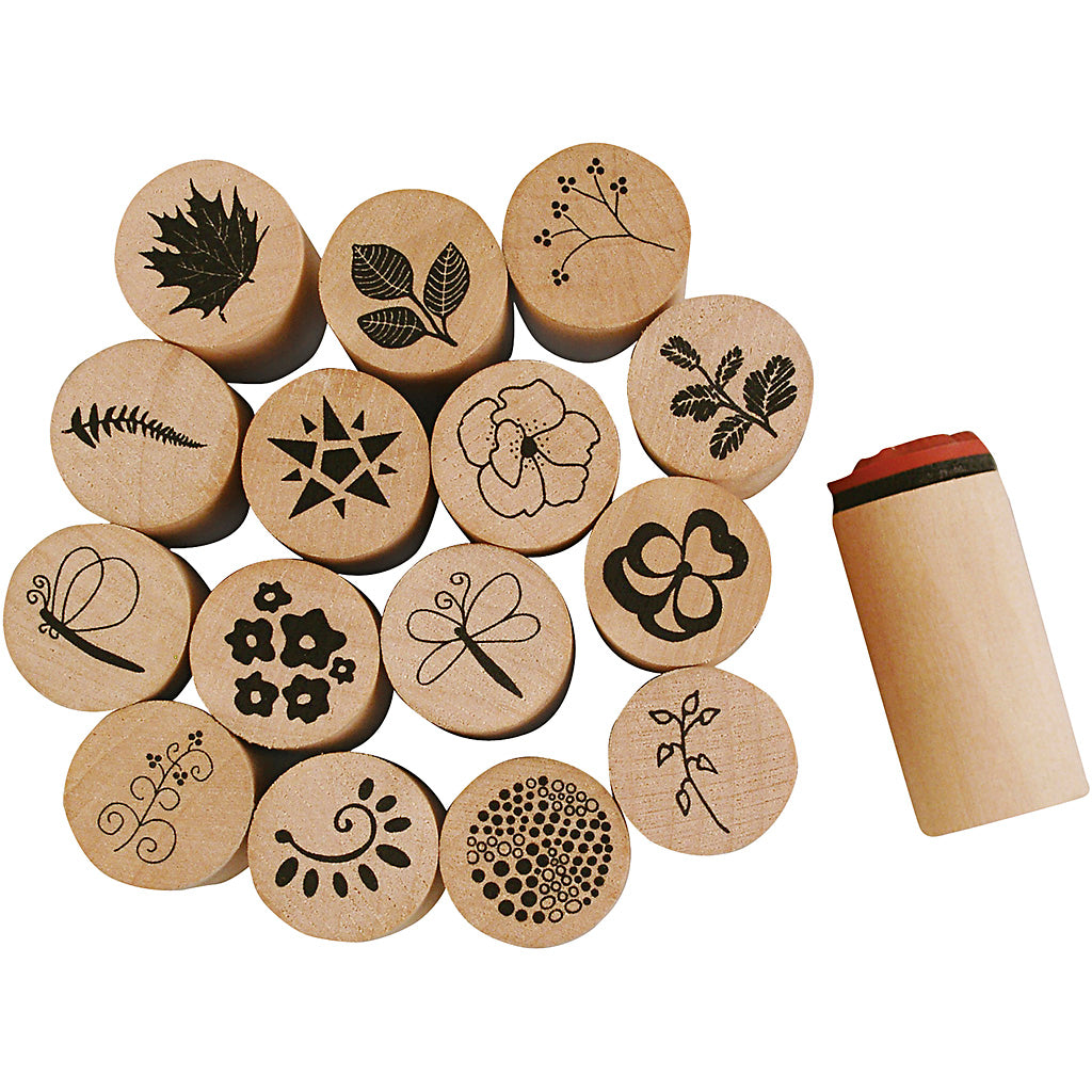 Deco Art Stamps, flower and leaf, H: 26 mm, dia. 20 mm, 15 pc