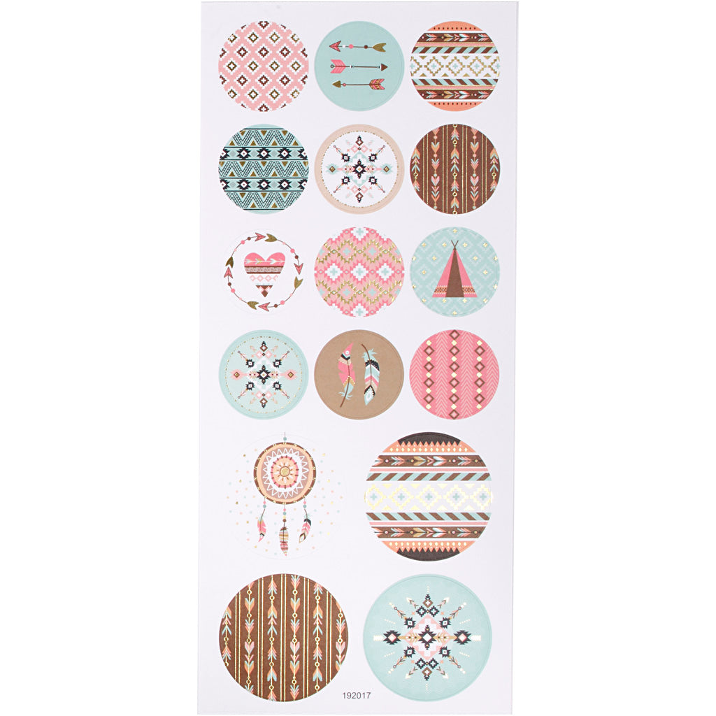 Stickers, Native American, sheet 10x23 cm, ca. 16 pc, 1 sheet