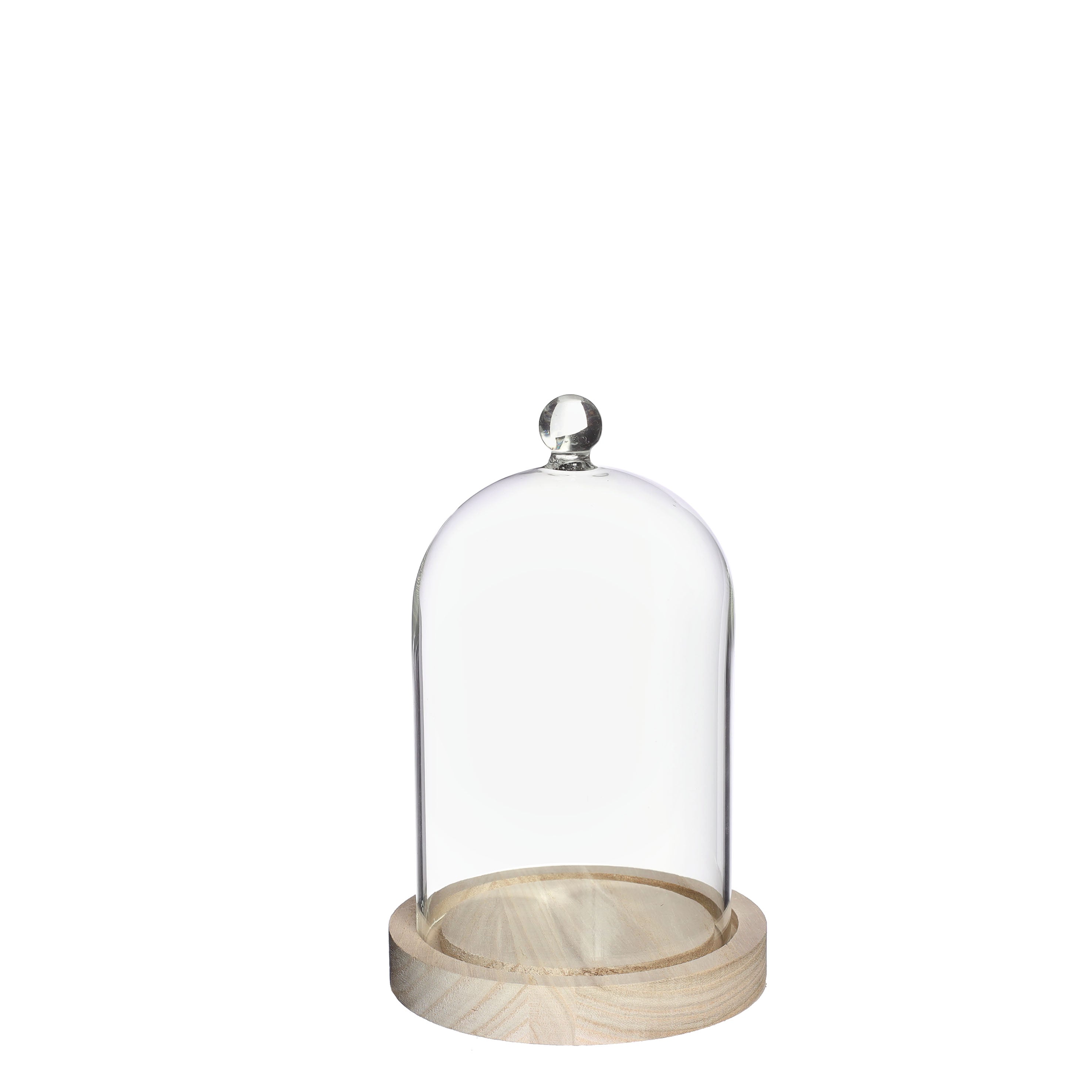 Glass dome with knob and wood base Ø12 h.18 cm - 1 pc