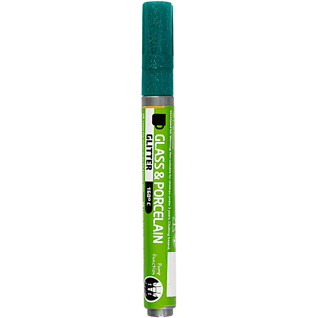 Glass & Porcelain Marker, glitter, line 2-4 mm, semi opaque, dark green