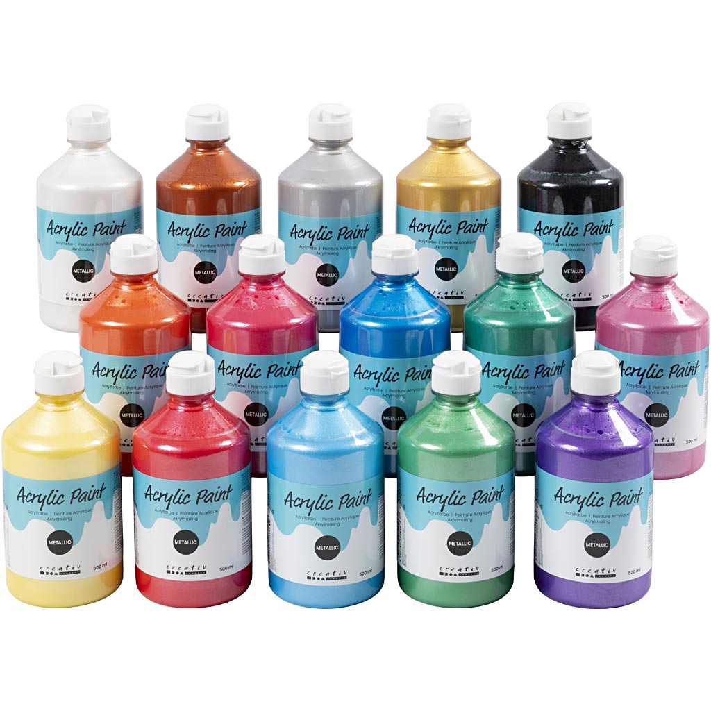 Acrylic Paint Metallic, metallic, assorted colours, 15x500 ml