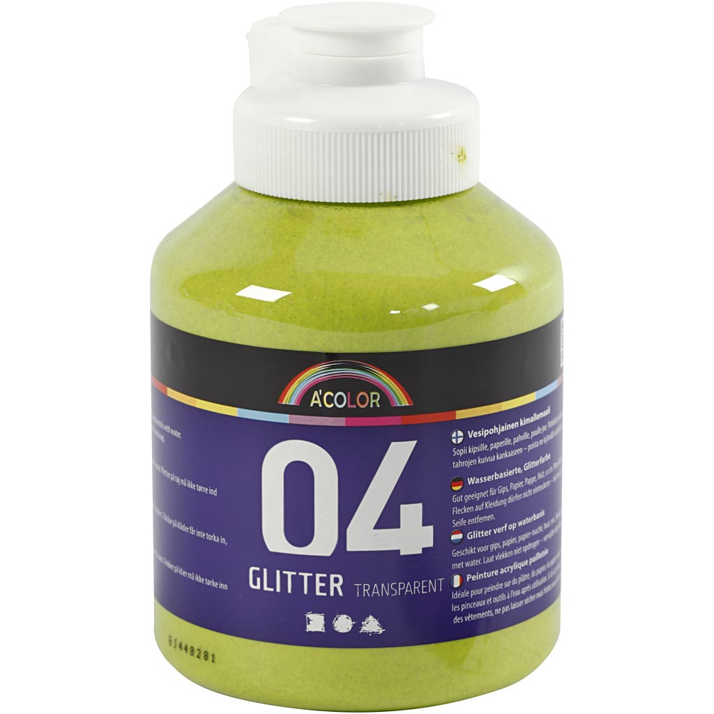 Glitter Acrylic Paint, lime green, 500 ml/ 1 bottle