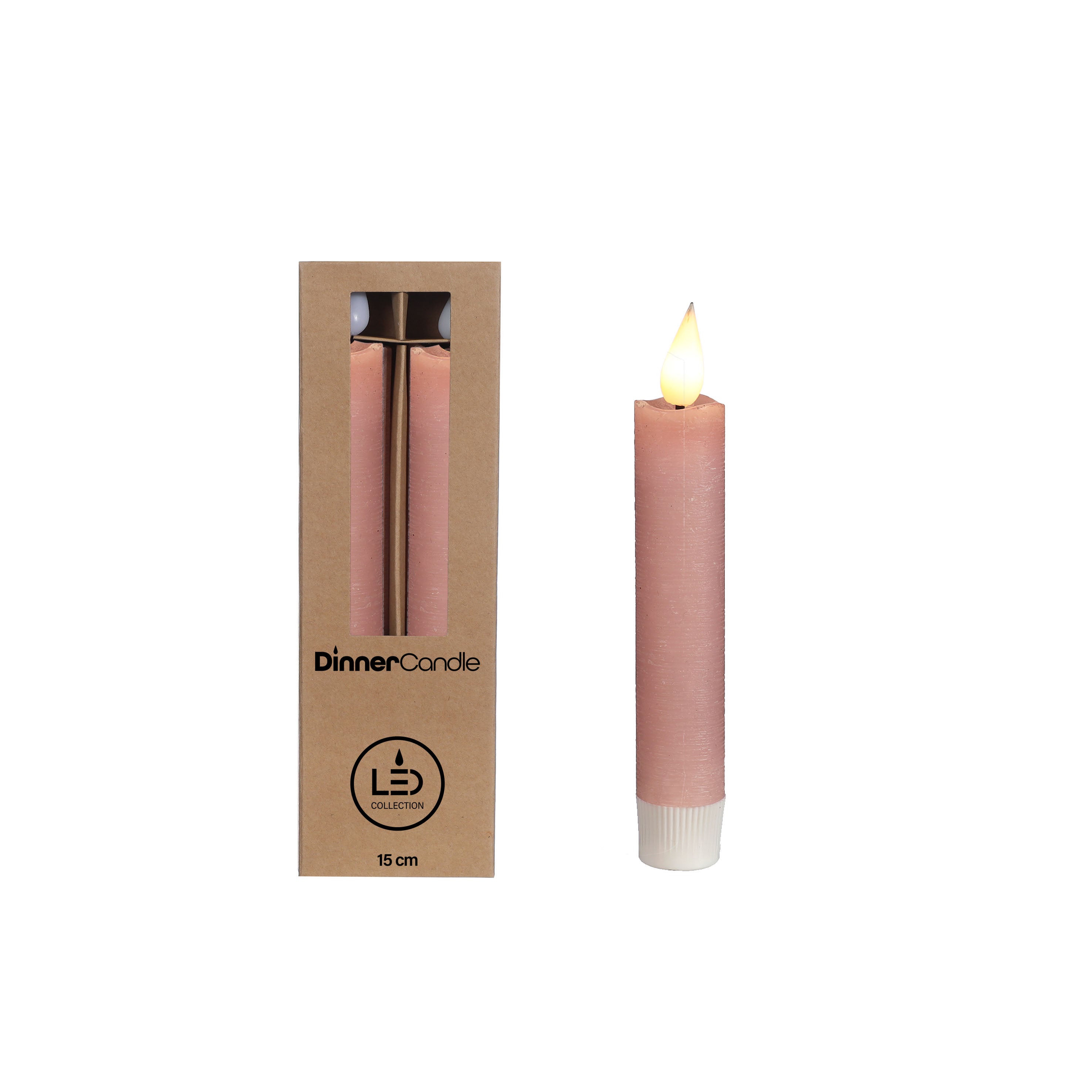 LED Dinner Candle h.15 Ø2,15 rustic pink (set 2 pcs)