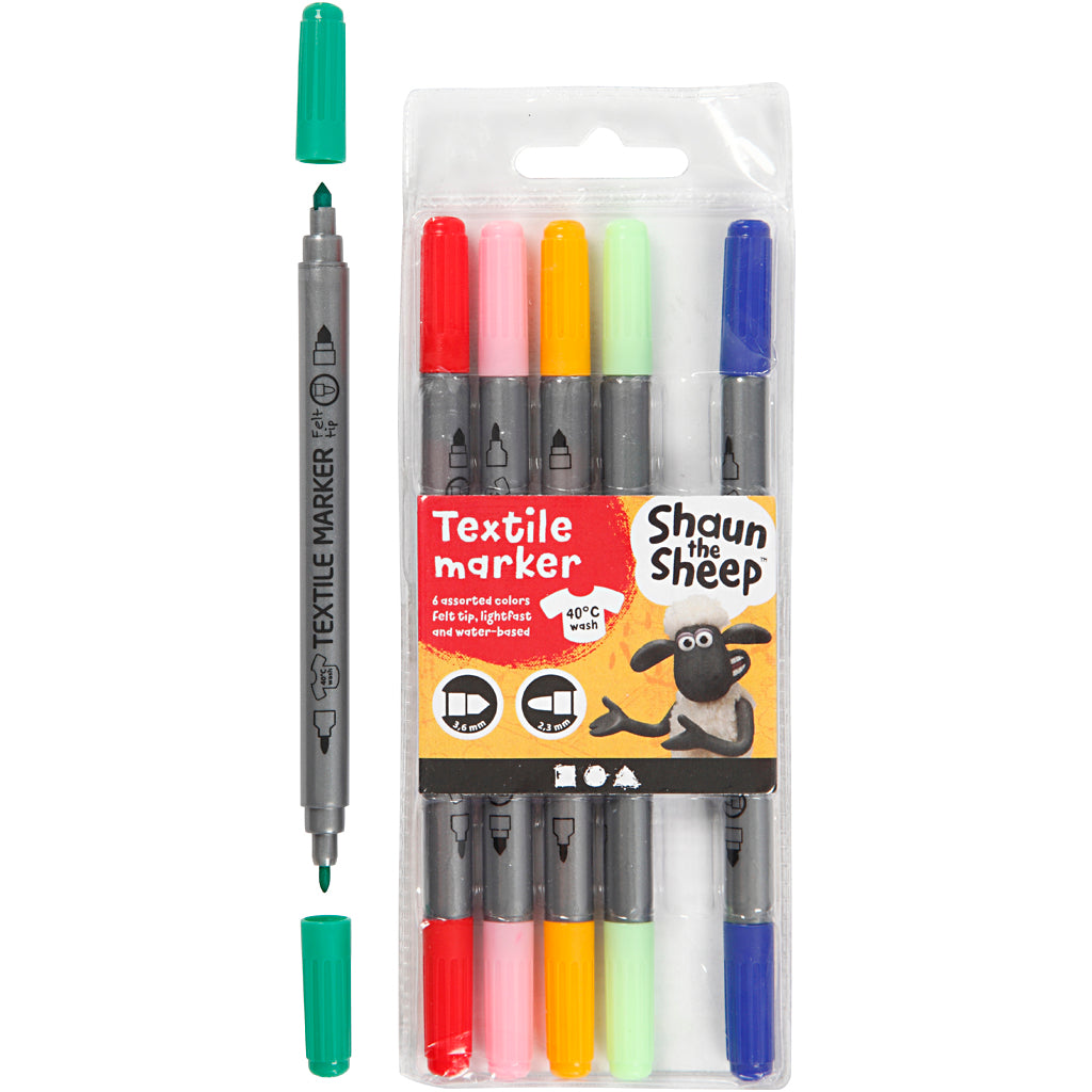 Textile markers, line 2,3+3,6, assorted colours, 6 pc