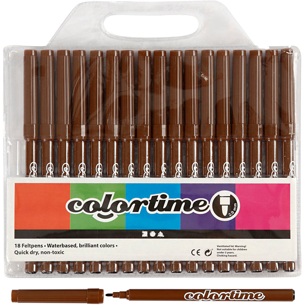 Colortime Markers, line 2 mm, brown, 18 pc