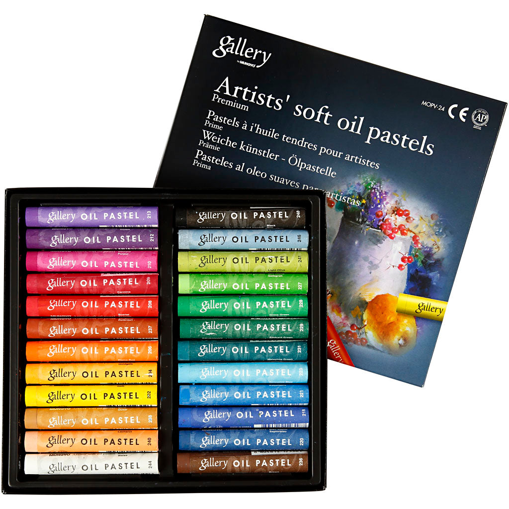 Gallery Oil Pastel Premium, L: 7 cm, thickness 10 mm, assorted colours, 24 pc