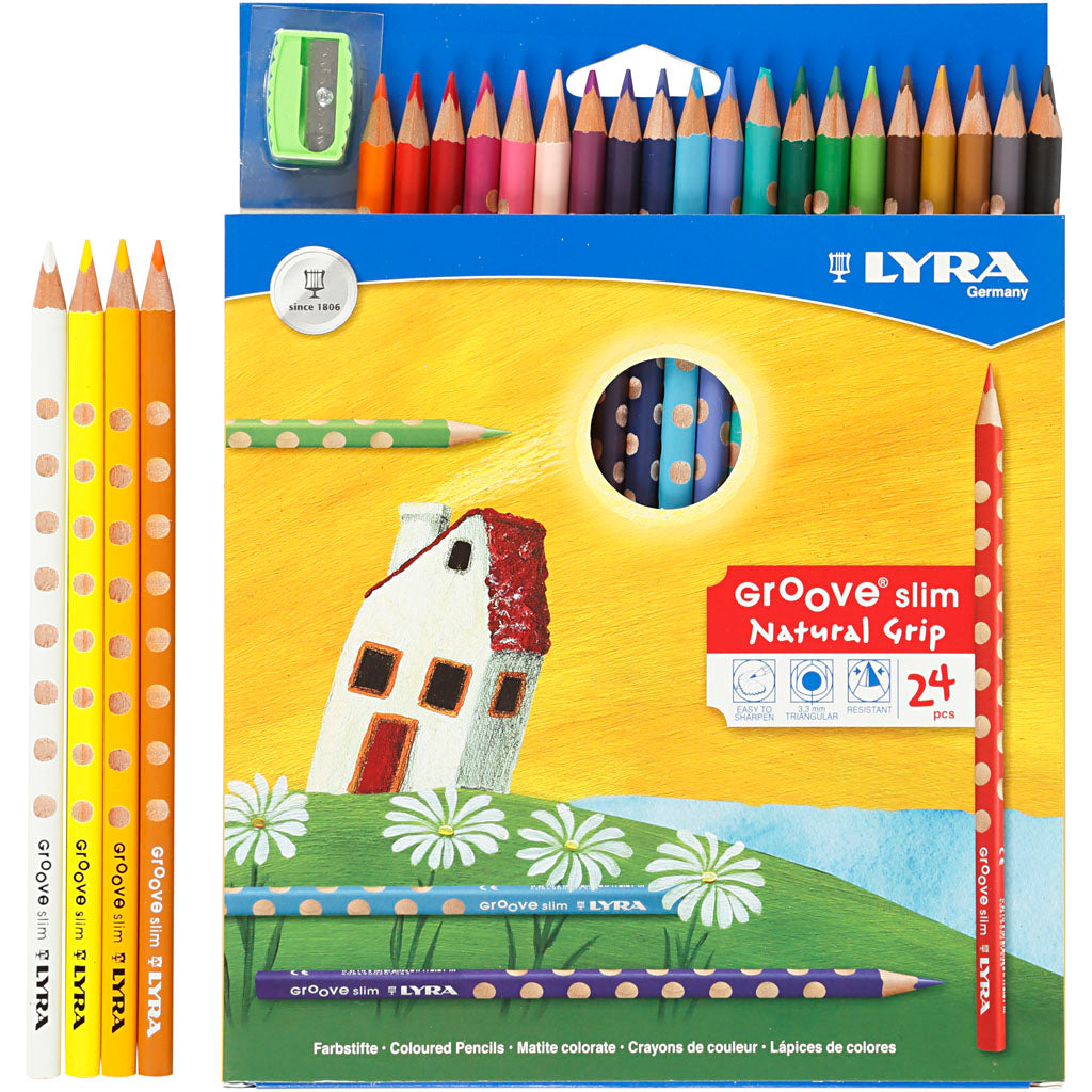 Groove Slim Colouring Pencils, L: 18 cm, lead 3,3 mm, assorted colours, 24 pc