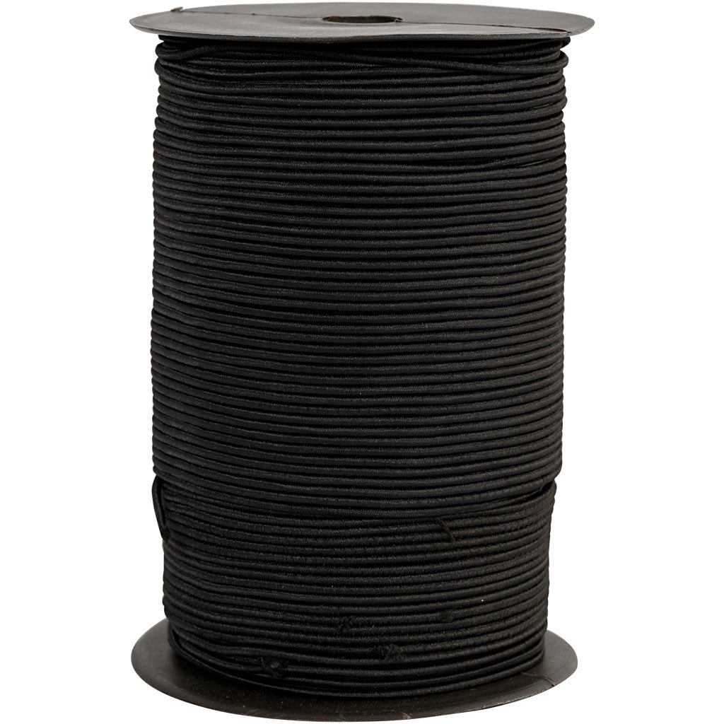 Elastic Cord, thickness 2 mm, black, 250 m/ 1 roll