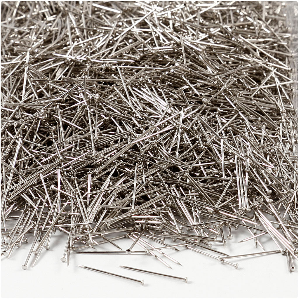 Straight Pins, L: 18 mm, thickness 0,6 mm, ca. 10000 pc, silver, 500 g