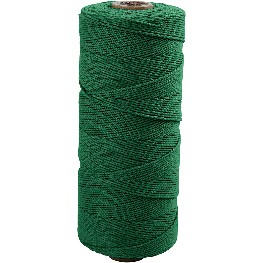 Macramé cord, L: 315 M, thickness 1 mm, Thin quality 12/12, green, 220 g/ 1 ball