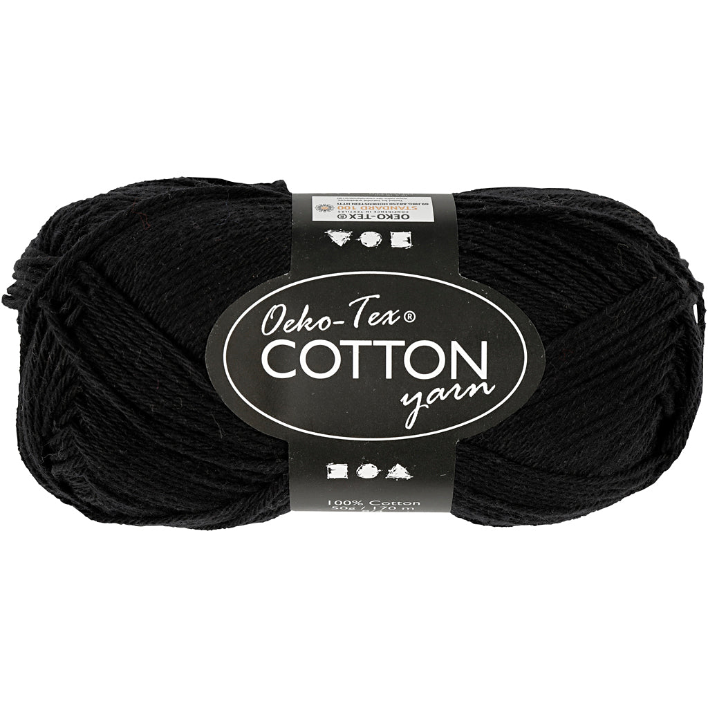 Cotton Yarn, no. 8/4, L: 170 M, needle 3-3,5, black, 50 g/ 1 ball