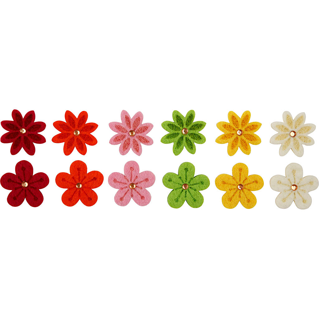 Felt Flowers, dia. 30 mm, thickness 2,5 mm, 12 pc