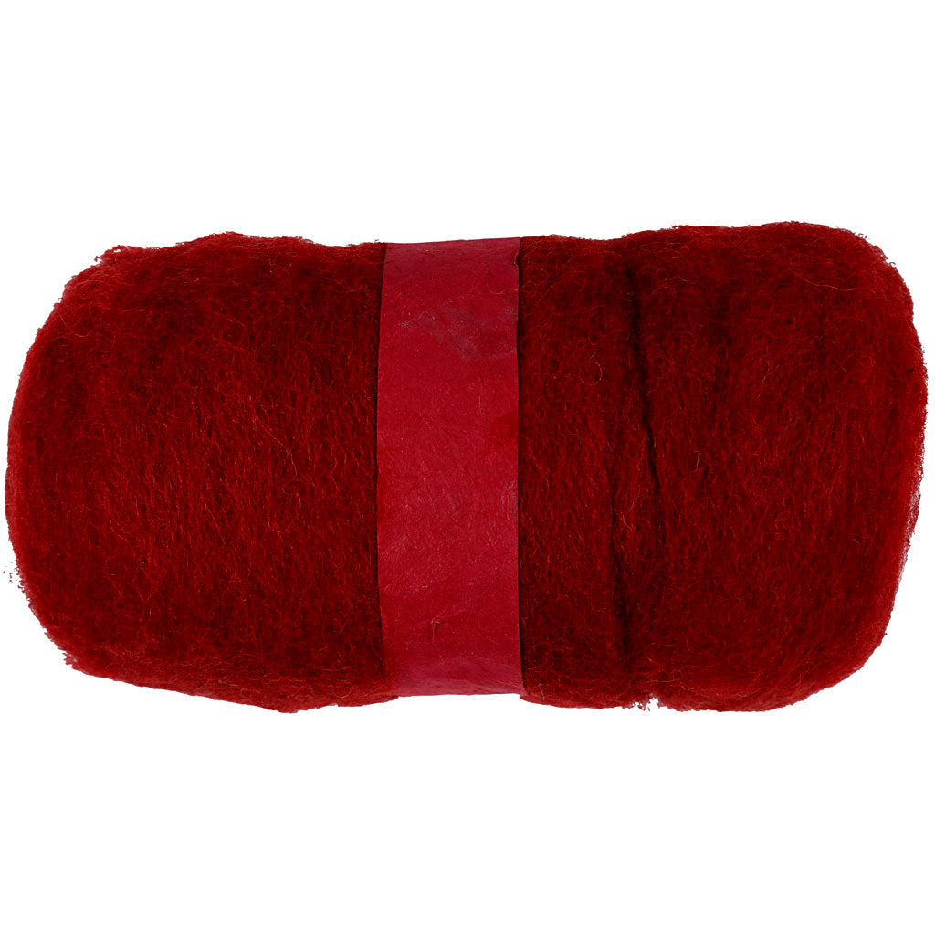 Carded Wool, warm red, 100 g/ 1 bundle
