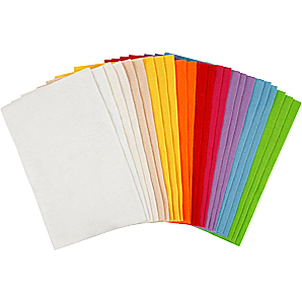 Craft felt, sheet 20x30 cm, thickness 1,5-2 mm, 180-200 g, assorted colours, 24 ass sheets