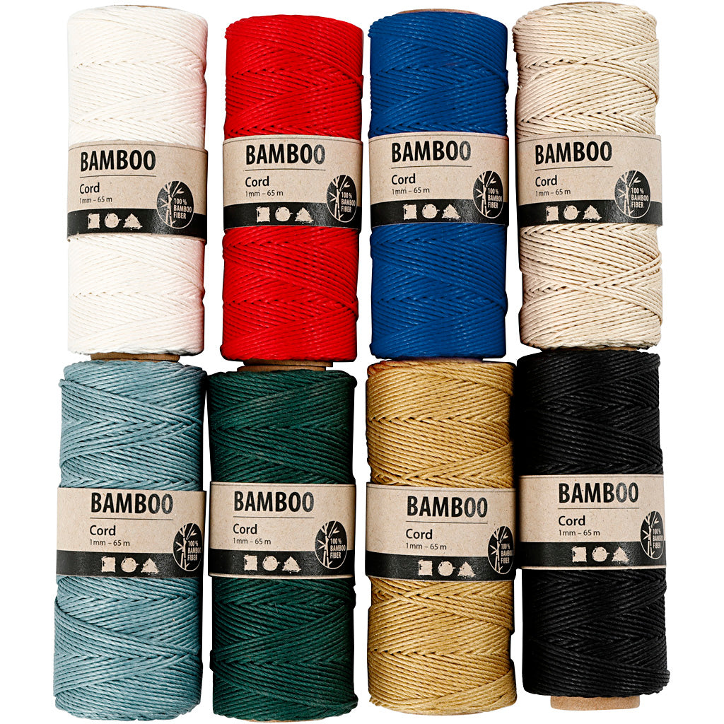 Bamboo Cord, thickness 1 mm, assorted colours, 8x65 m/ 1 set