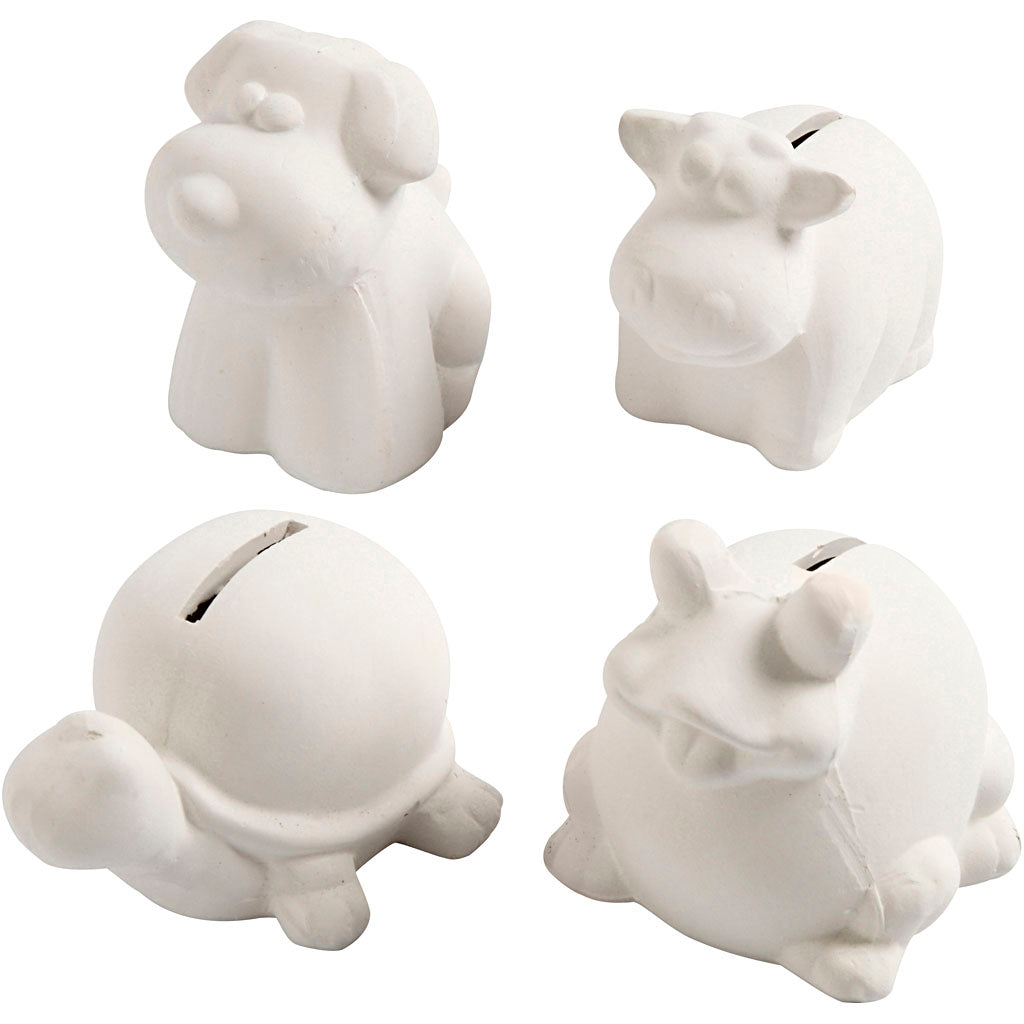 Money Box, H: 7-10 cm, white, 4 pc