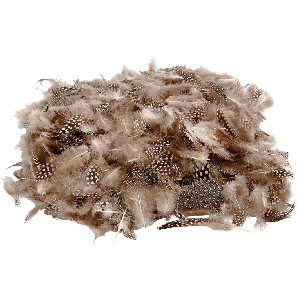Guinea fowl feathers, ca. 1000 pc, natural, 50 g