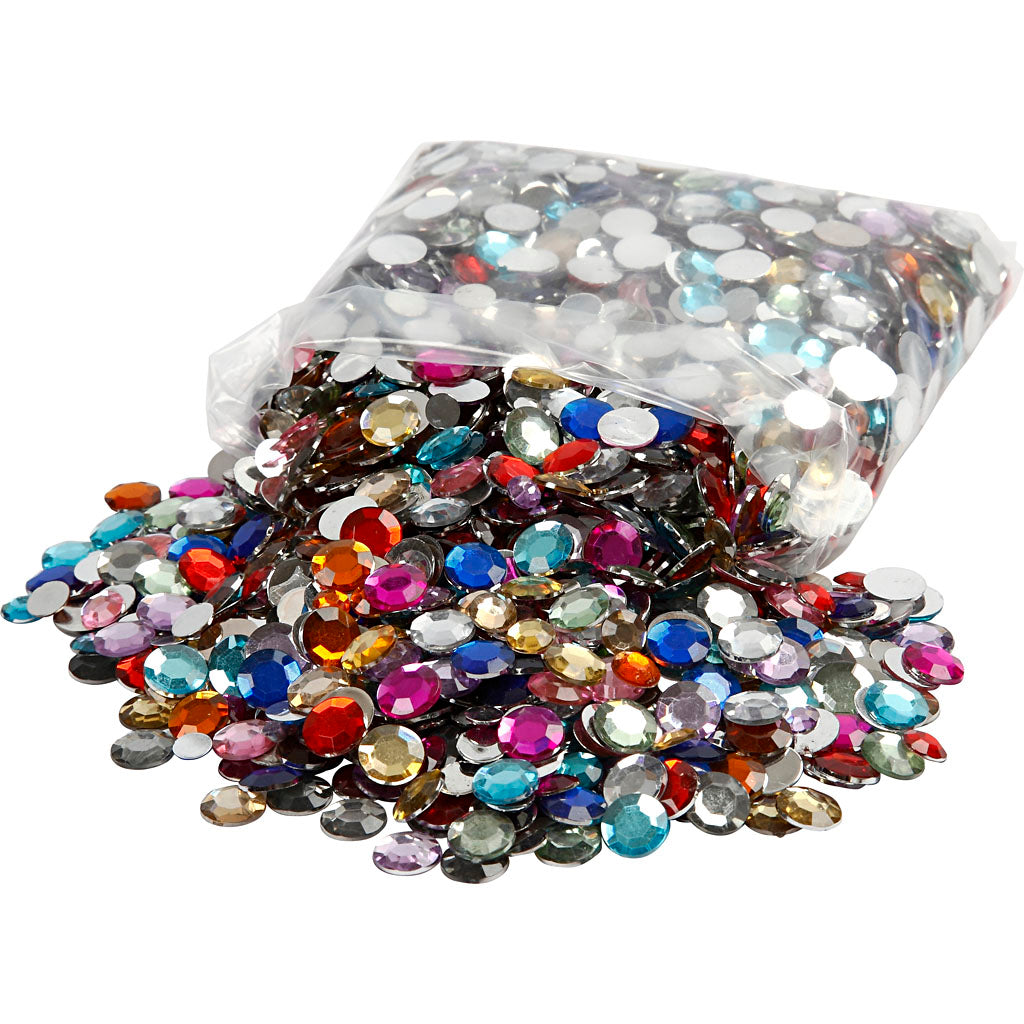 Rhinestones, round, dia. 6+9+12 mm, assorted colours, 3600 pc