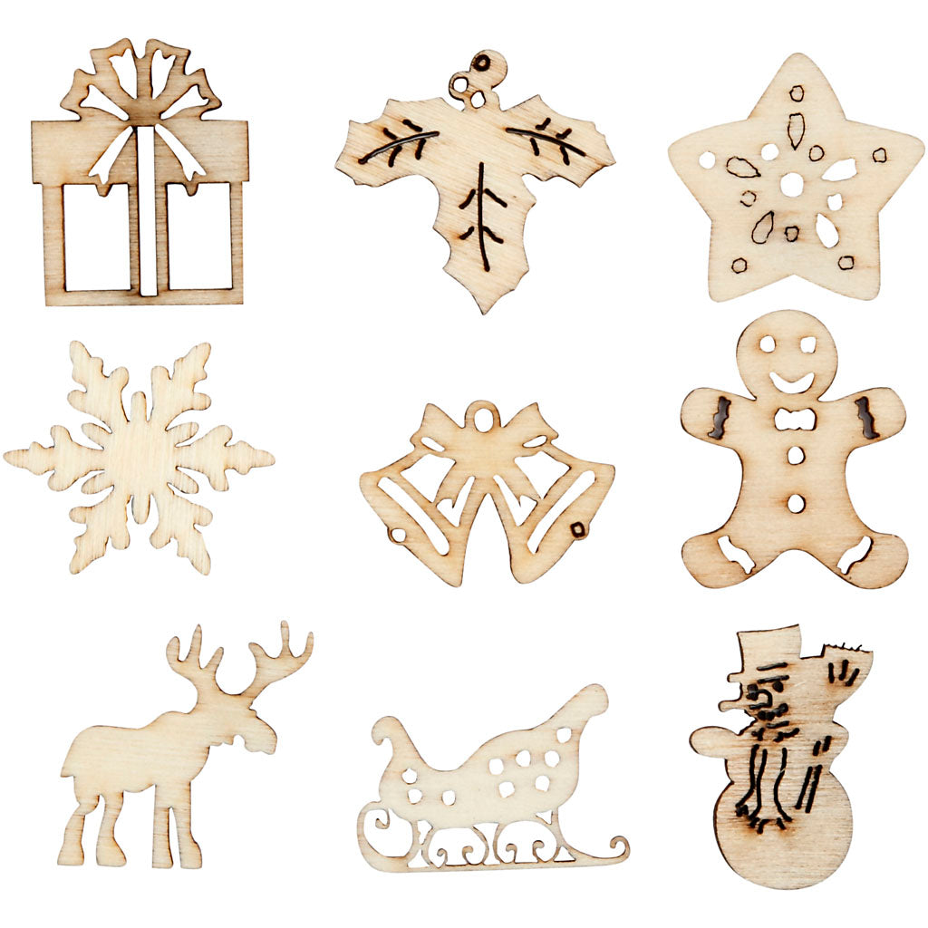 Wooden decorations, christmas, size 28 mm, 45 pc