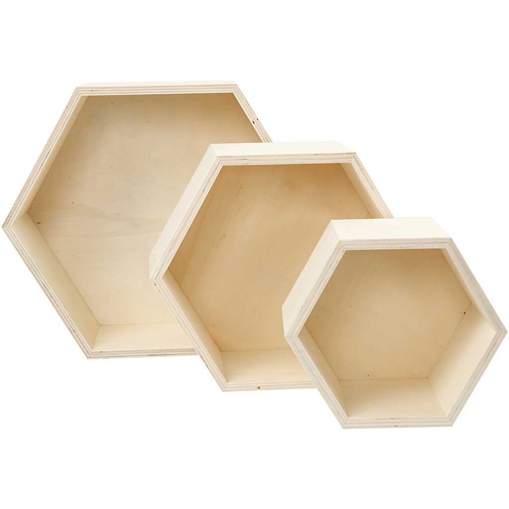 Storage Boxes, hexagonal, H: 14,8+19+24,2 cm, D. 10 cm/ 1 set