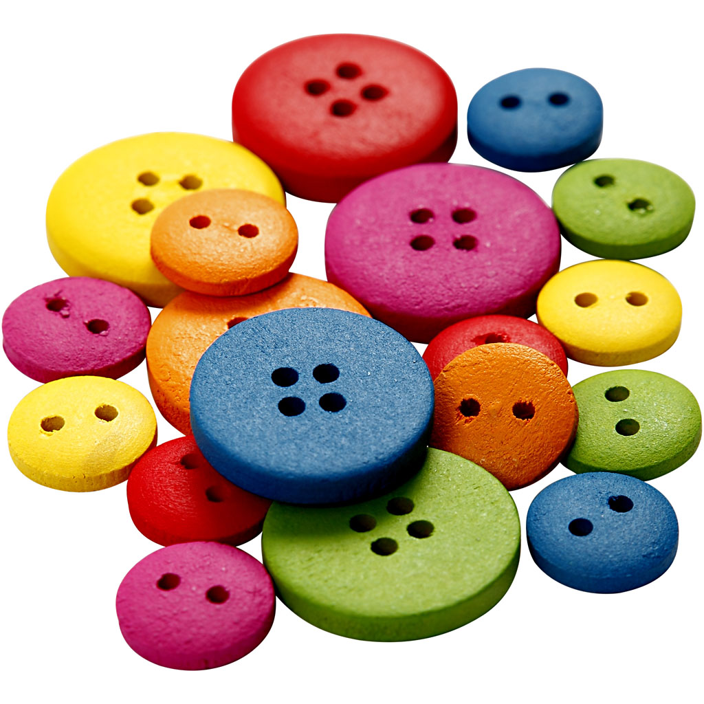 Wooden Buttons, dia. 12-20 mm, 2-4 holes, assorted colours, 360 pc